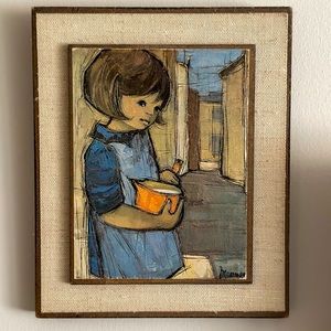 Vintage Jaklein Moerman girl with bowl art print